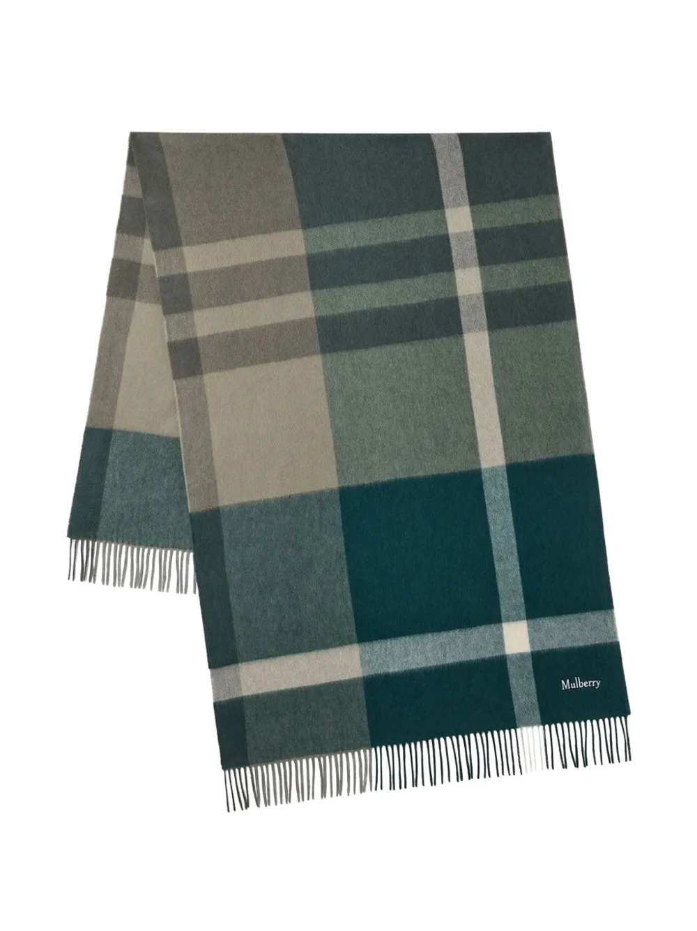 Mulberry check-pattern fringed scarf Groen