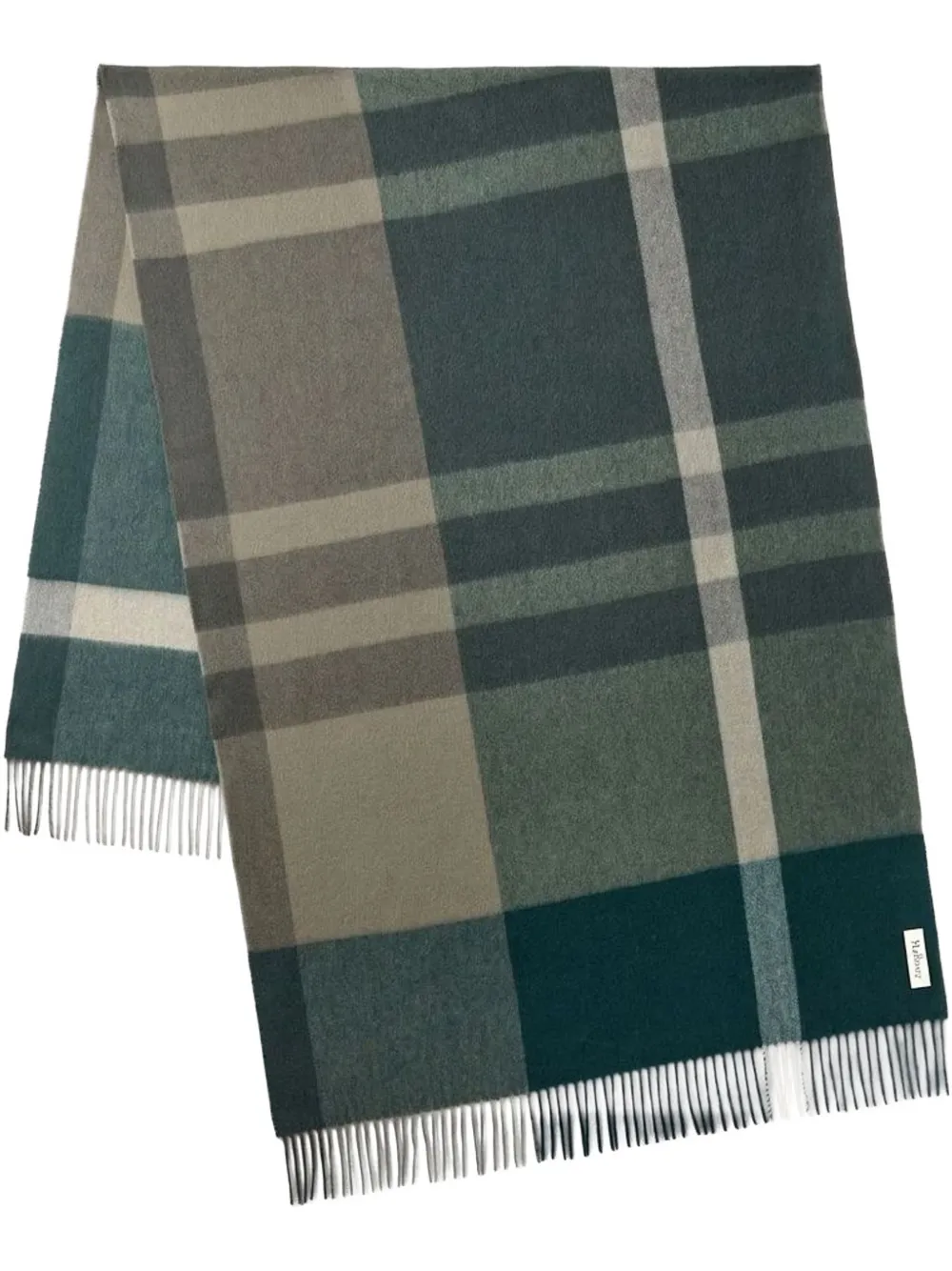 Mulberry check-pattern fringed scarf Groen