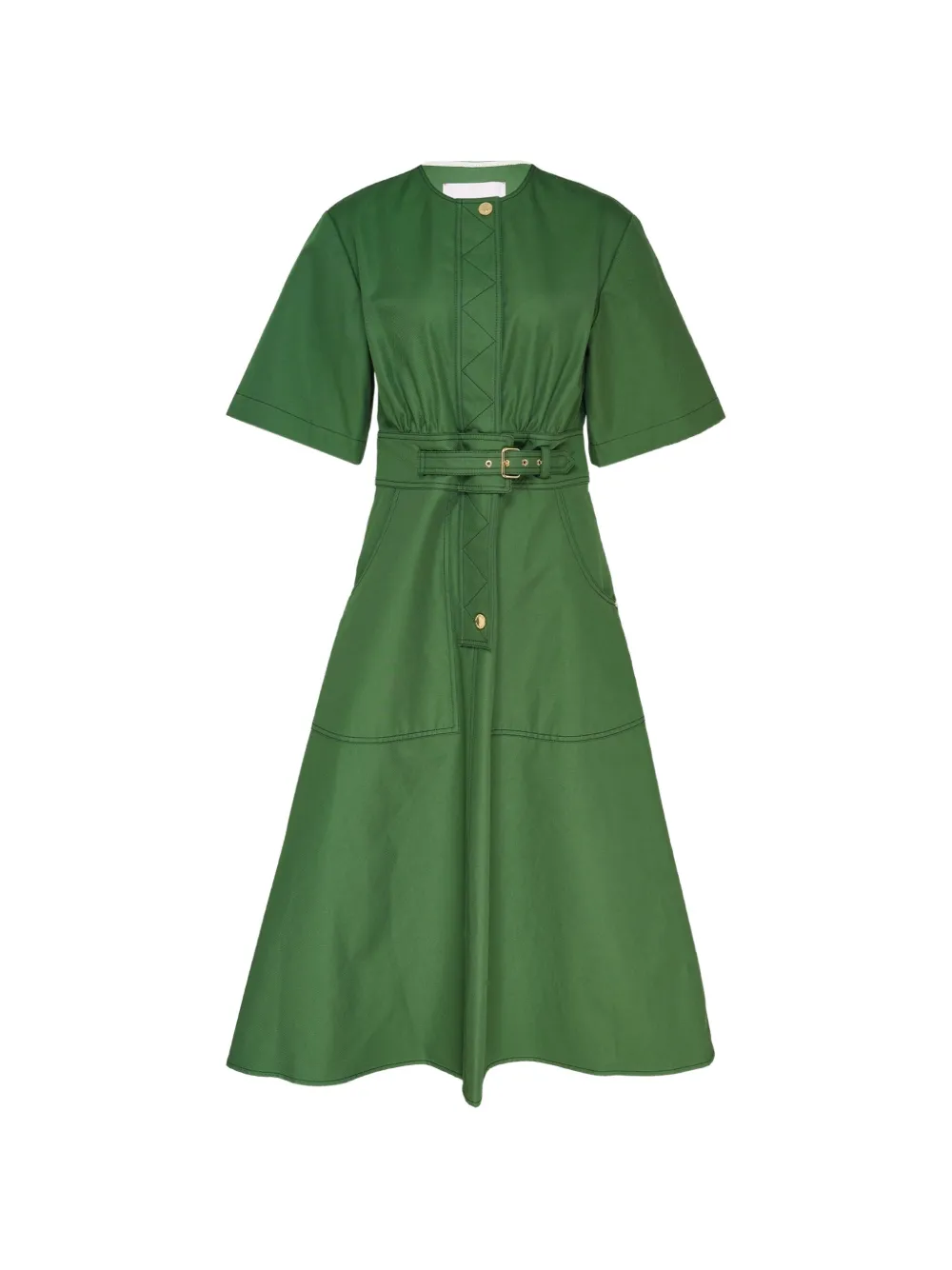 Carolina Herrera Belted Short-sleeve Midi Dress In Green