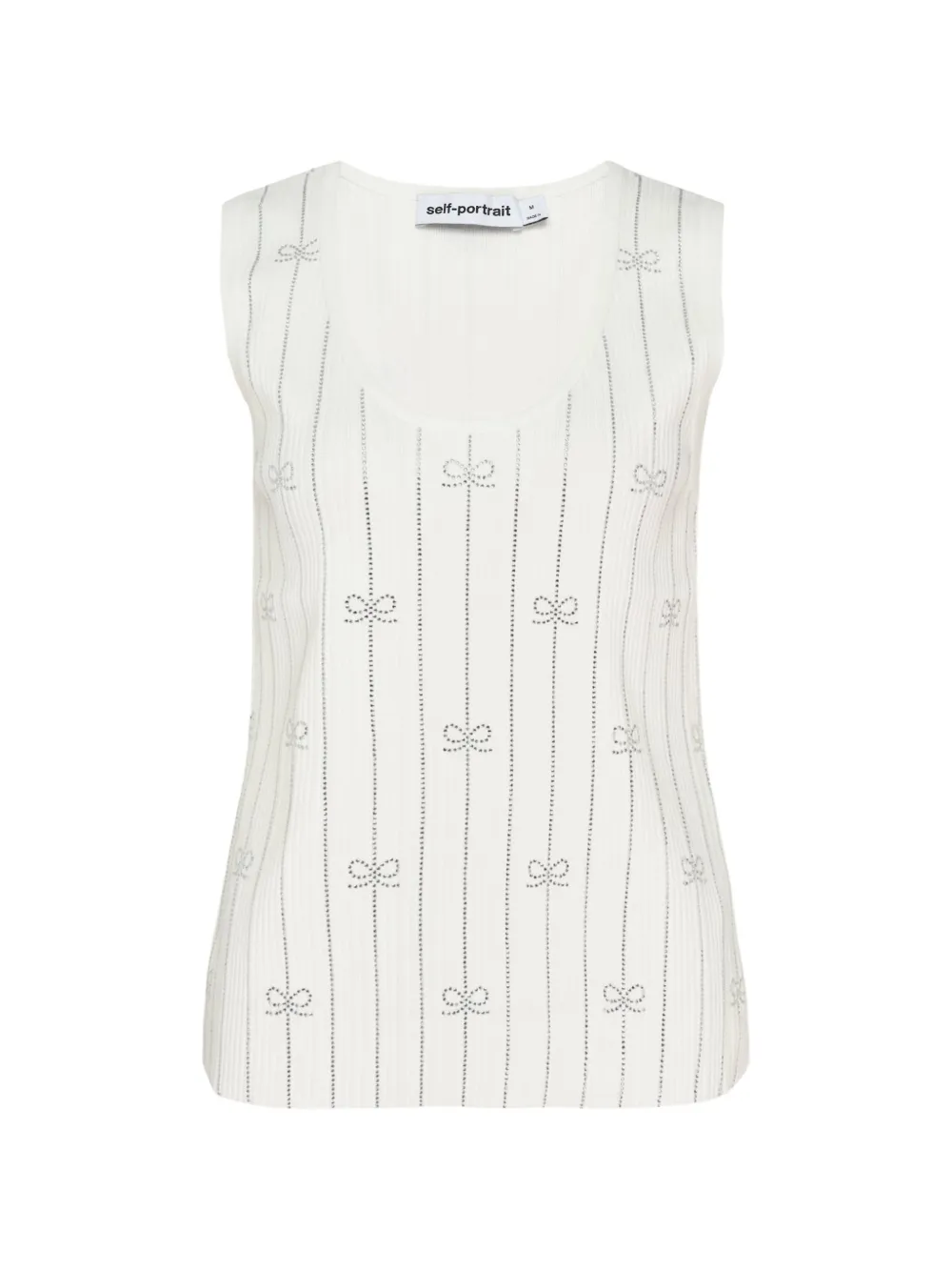 Self-portrait Rhinestone-embellished Striped Knit Top In White