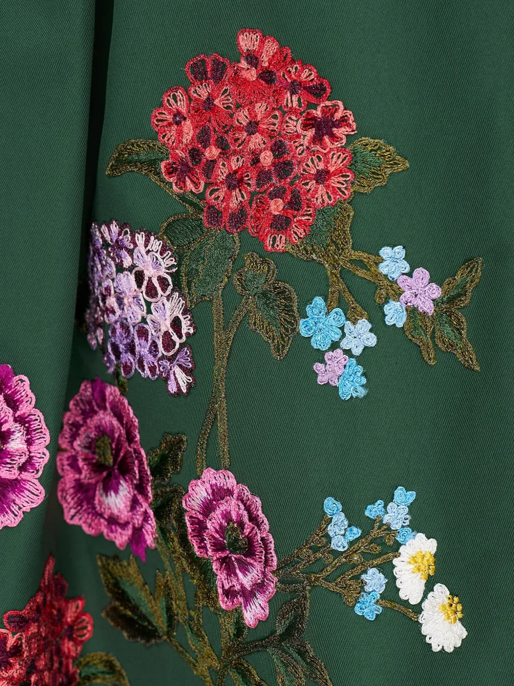 Carolina Herrera Floral-embroidered Pleated Skirt in Green, view 3