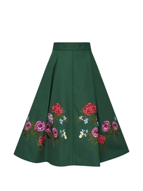 Carolina Herrera falda con bordado floral y pliegues