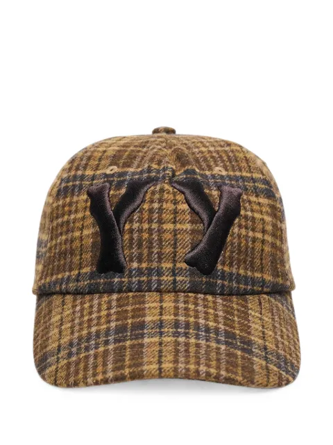 Open YY Heart Bone check-pattern embroidered-logo baseball cap