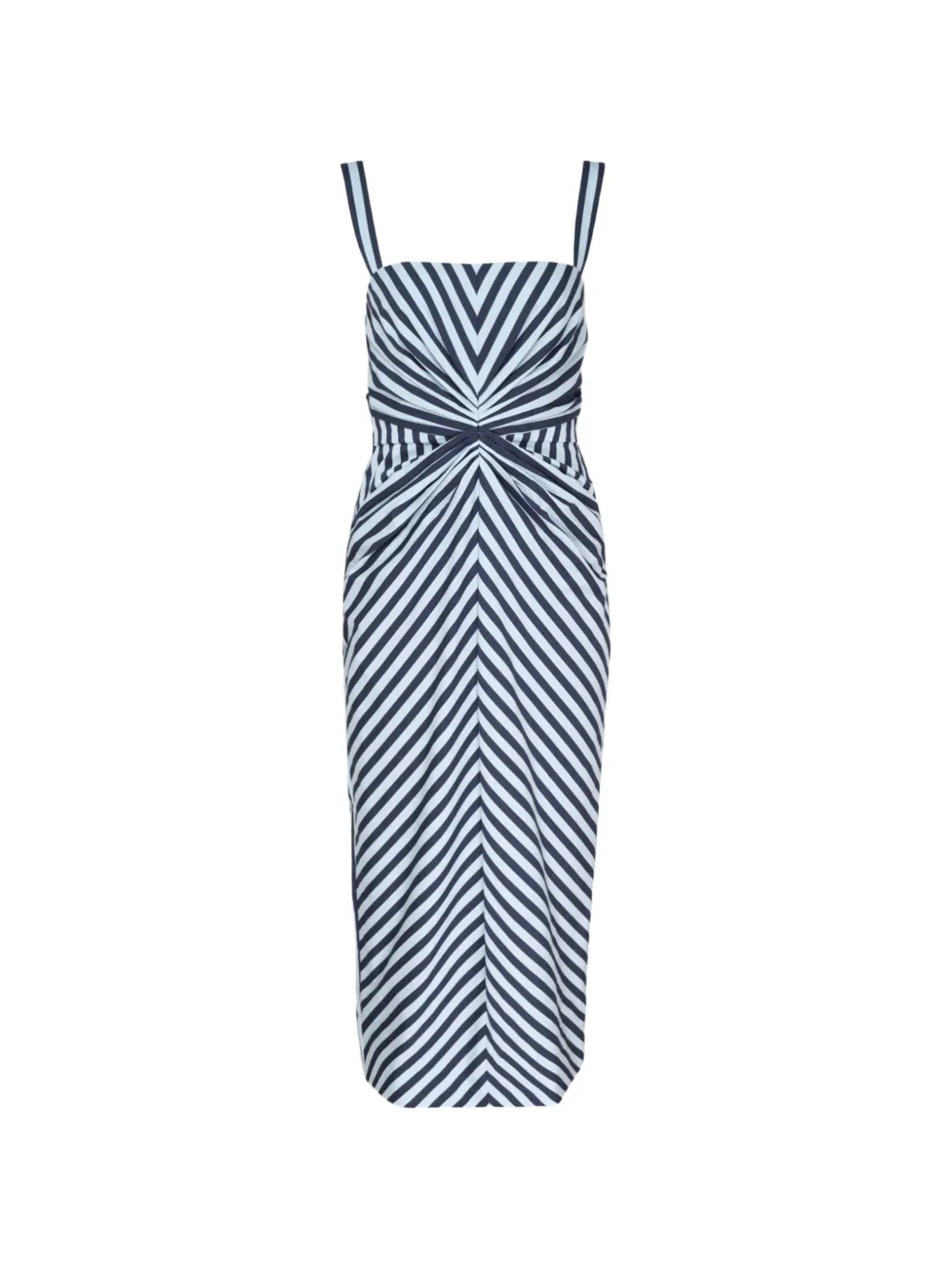 Carolina Herrera Striped Ruched-detail Midi Dress In 블루