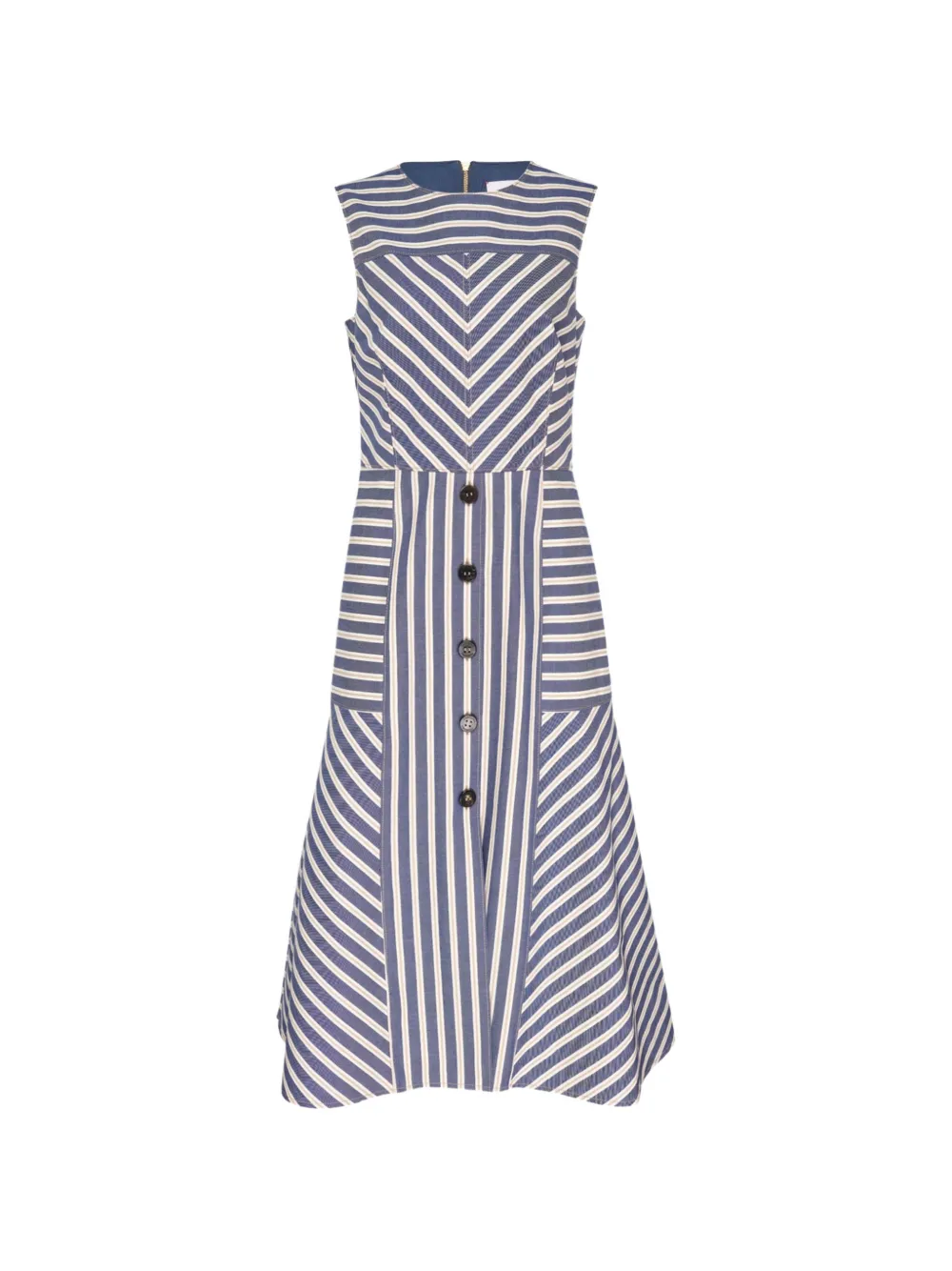Carolina Herrera Striped Button-detail Midi Dress In 블루