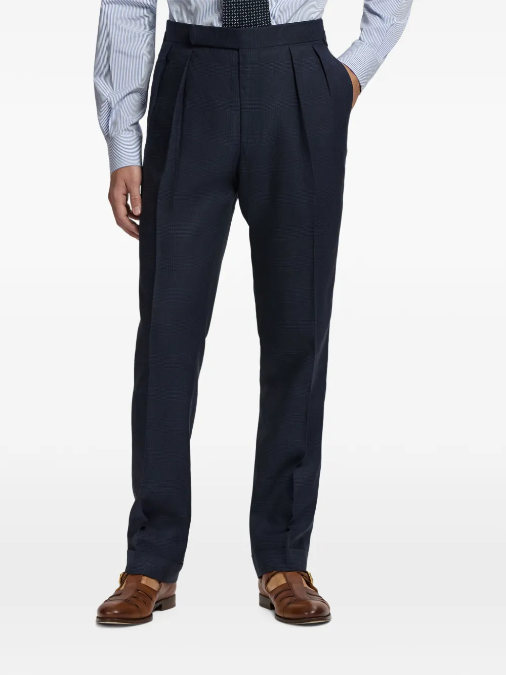 Ralph Lauren Purple Label Geruite plooibroek Blauw