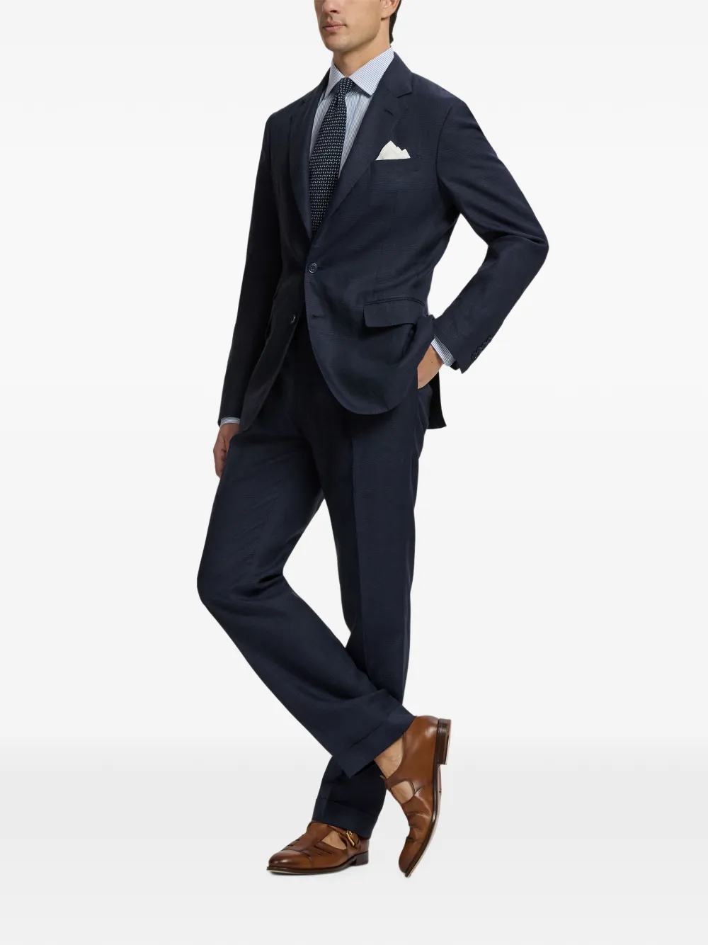 Ralph Lauren Purple Label Geruite plooibroek Blauw