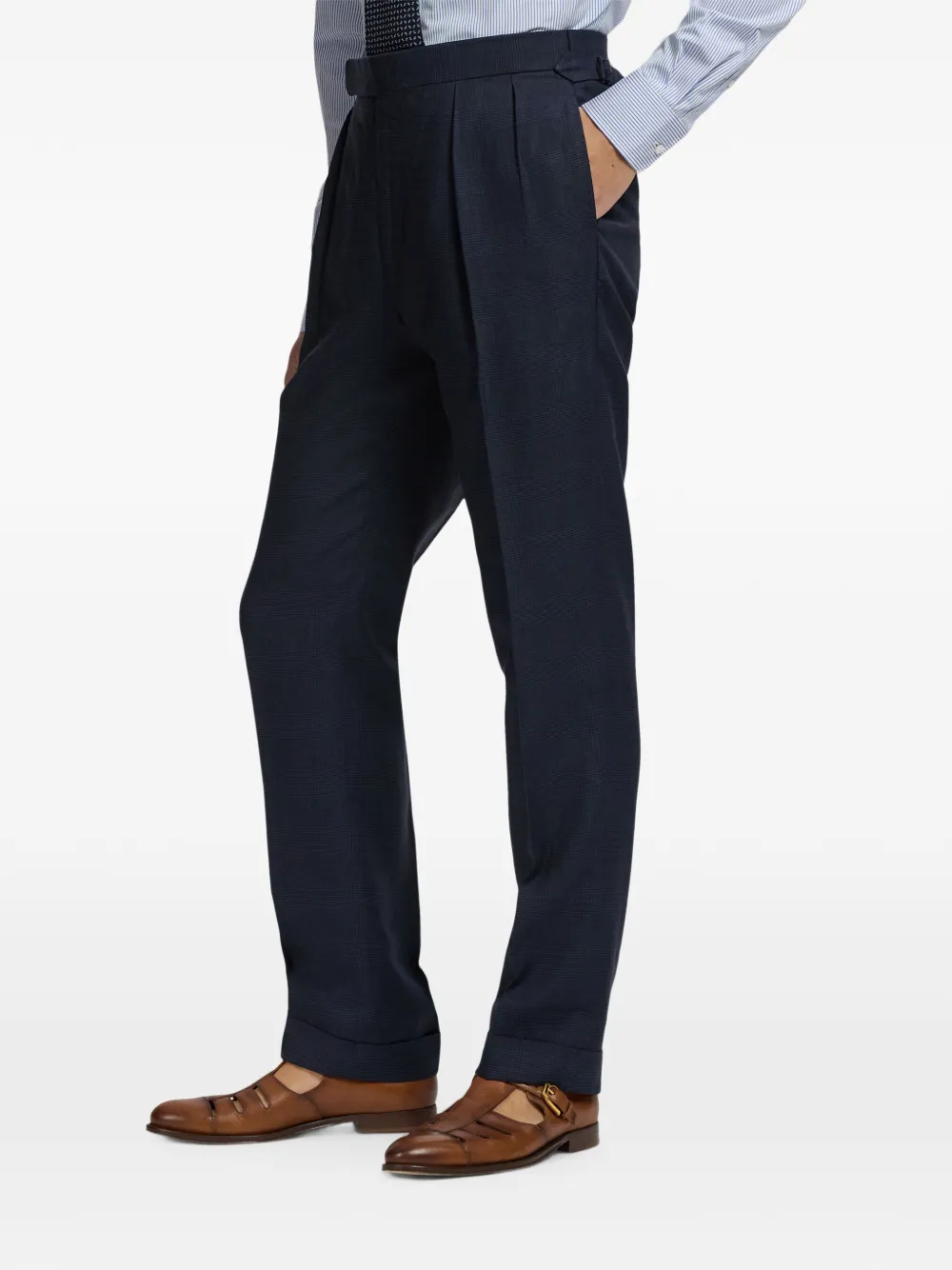 Ralph Lauren Purple Label Geruite plooibroek Blauw