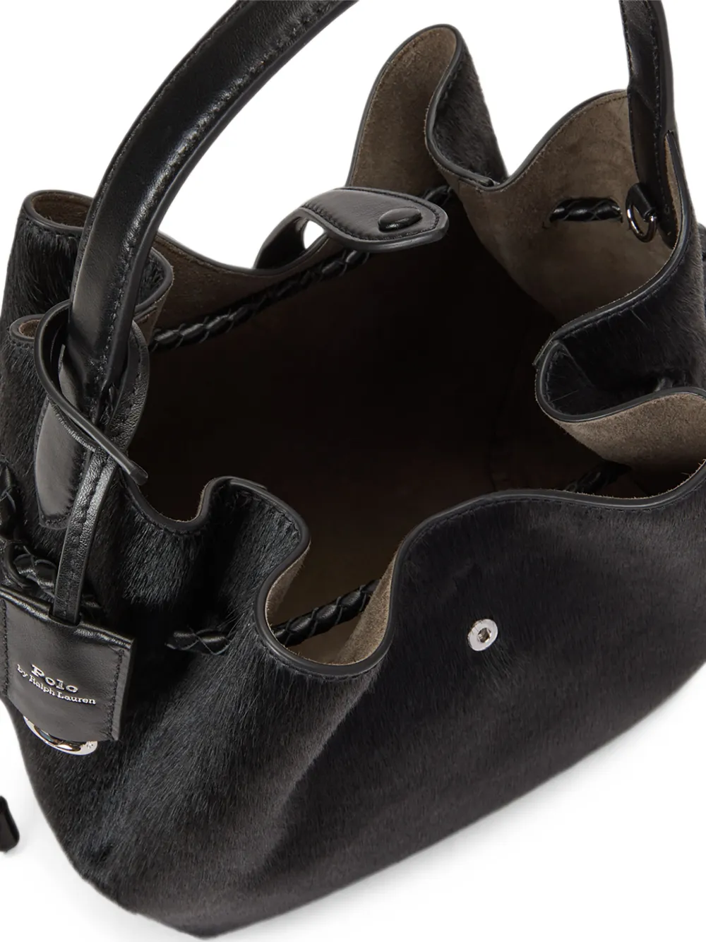 Polo Ralph Lauren Leren schoudertas met kalfshaar Zwart