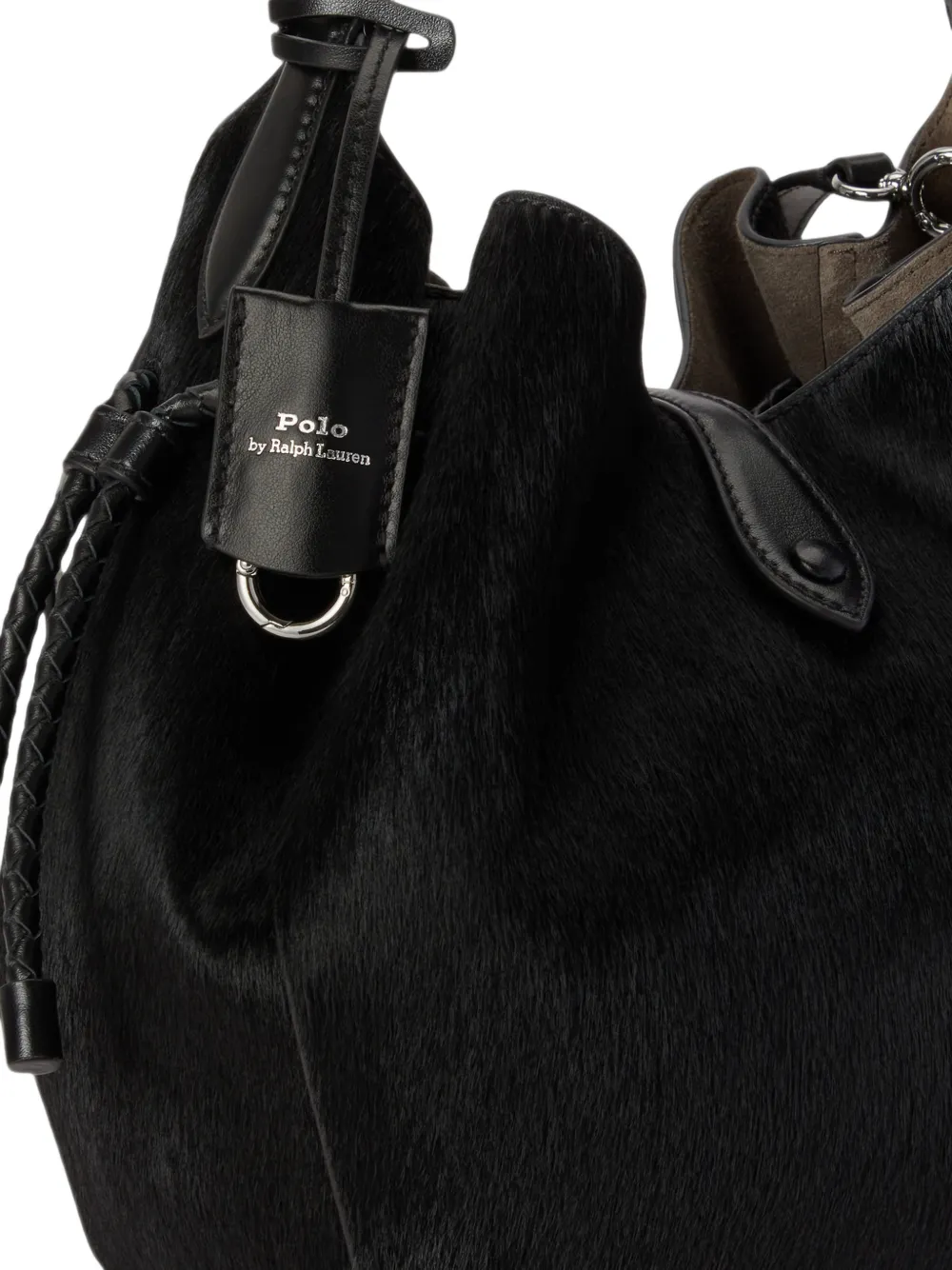 Polo Ralph Lauren Leren schoudertas met kalfshaar Zwart
