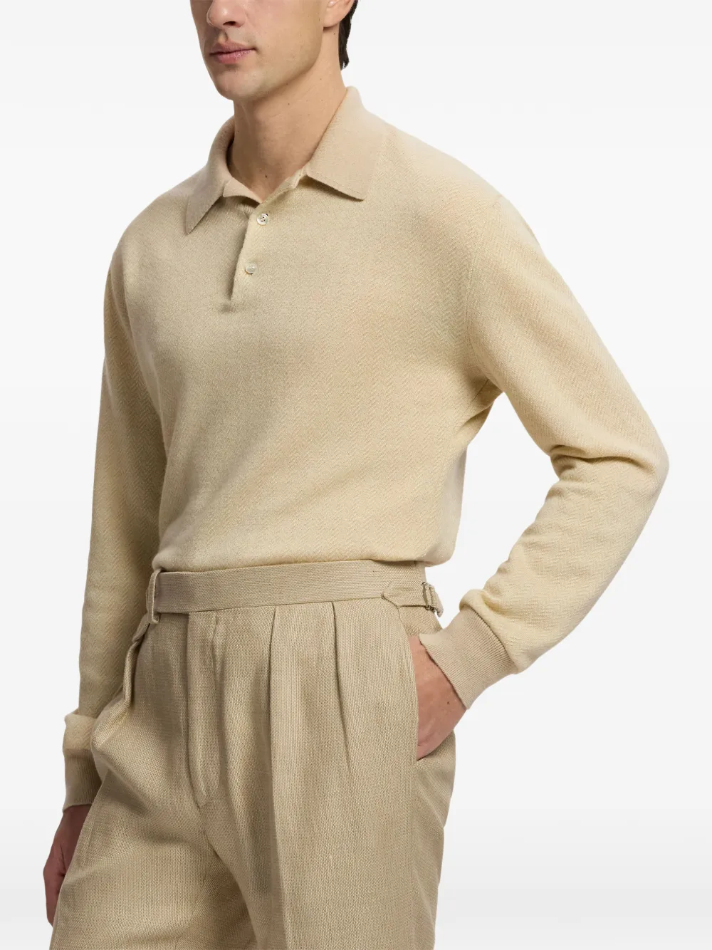 Ralph Lauren Purple Label Gebreide trui met visgraatpatroon Beige