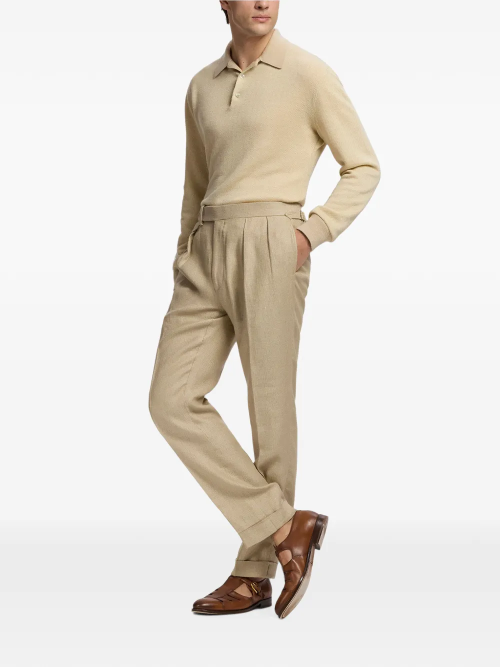 Ralph Lauren Purple Label Gebreide trui met visgraatpatroon Beige