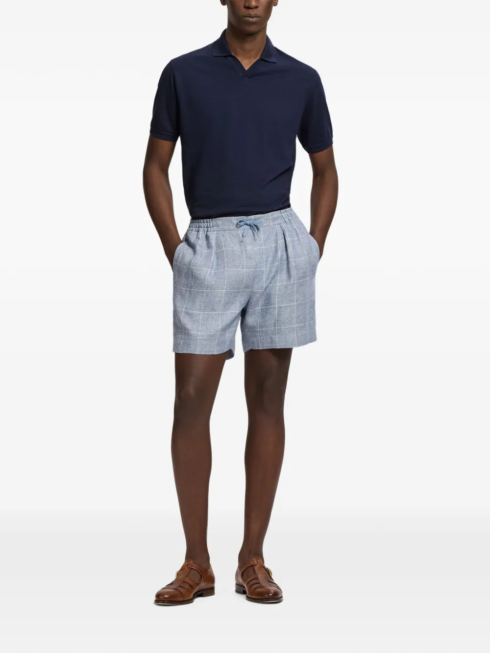 Ralph Lauren Purple Label Windowpane check-pattern drawstring-waist shorts Blauw