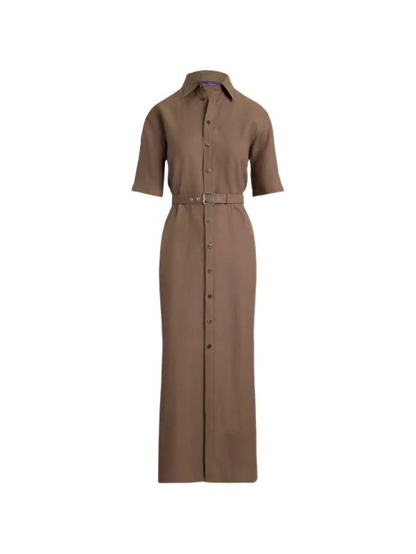 Ralph Lauren Collection Belted Linen Maxi Dress in Brown