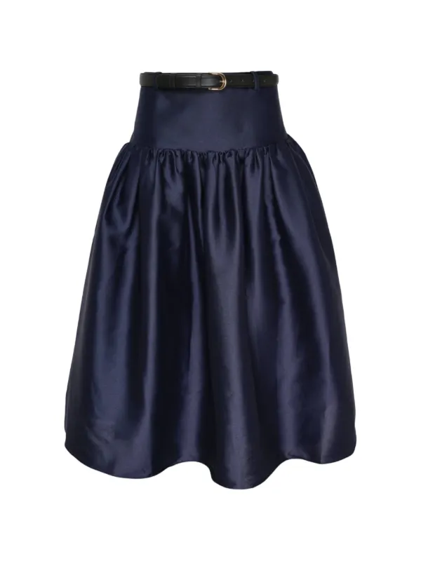 Self-Portrait Belted Taffeta Skirt in Blue