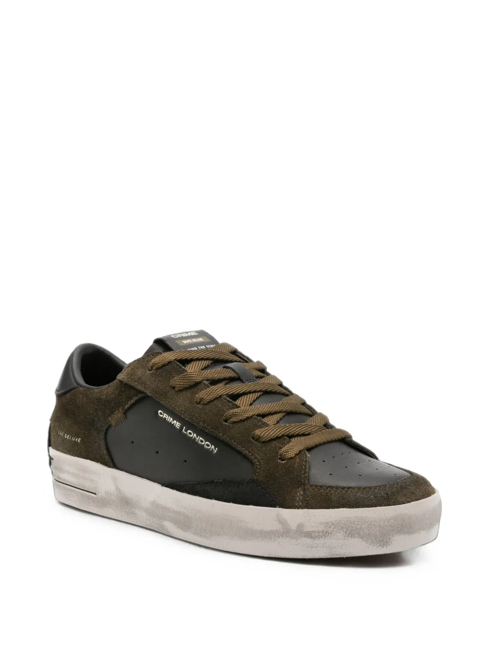 Crime London SK8 Deluxe distressed-effect panelled sneakers Groen
