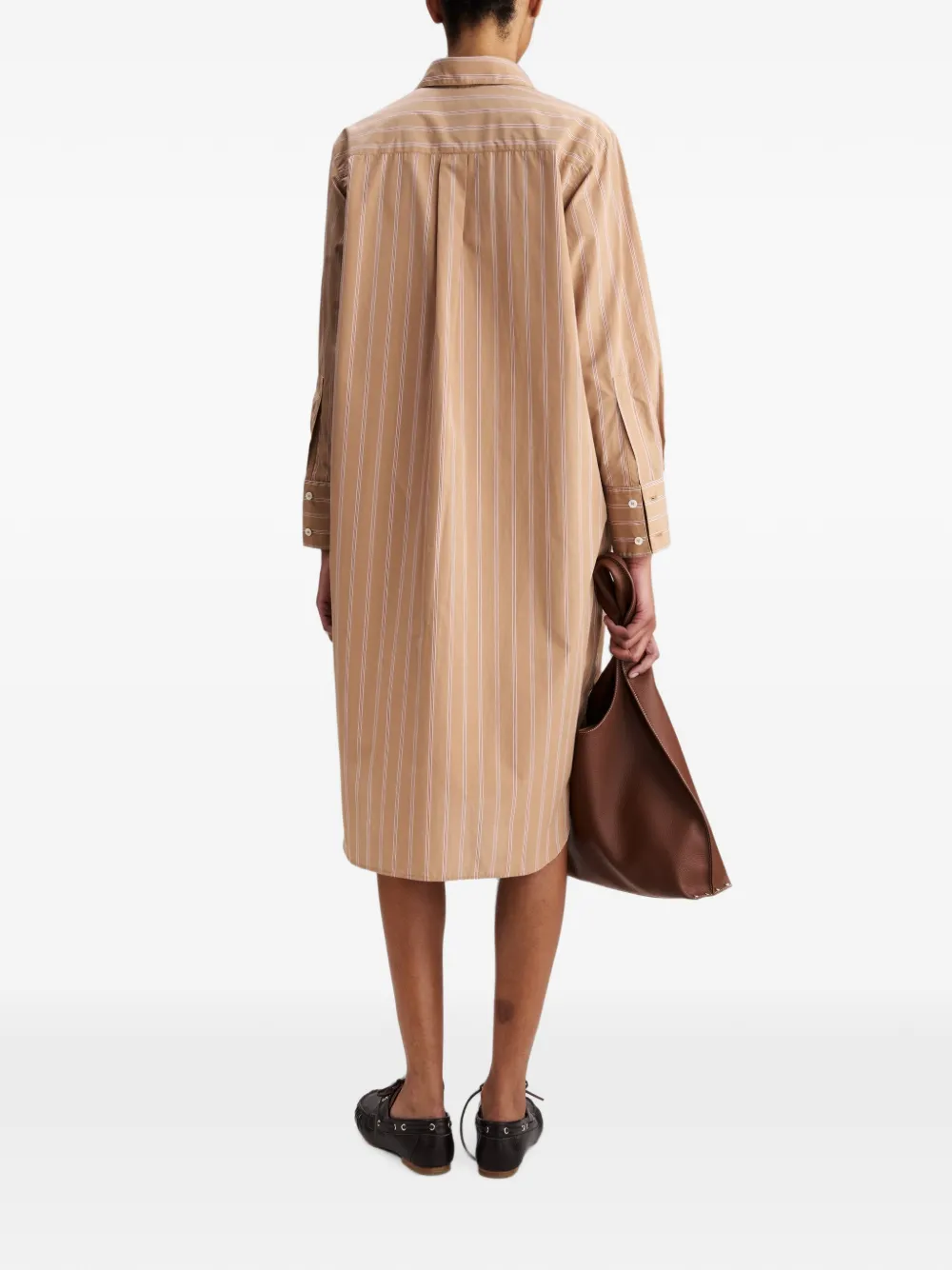 A.P.C. Gestreepte midi-blousejurk met ceintuur Beige