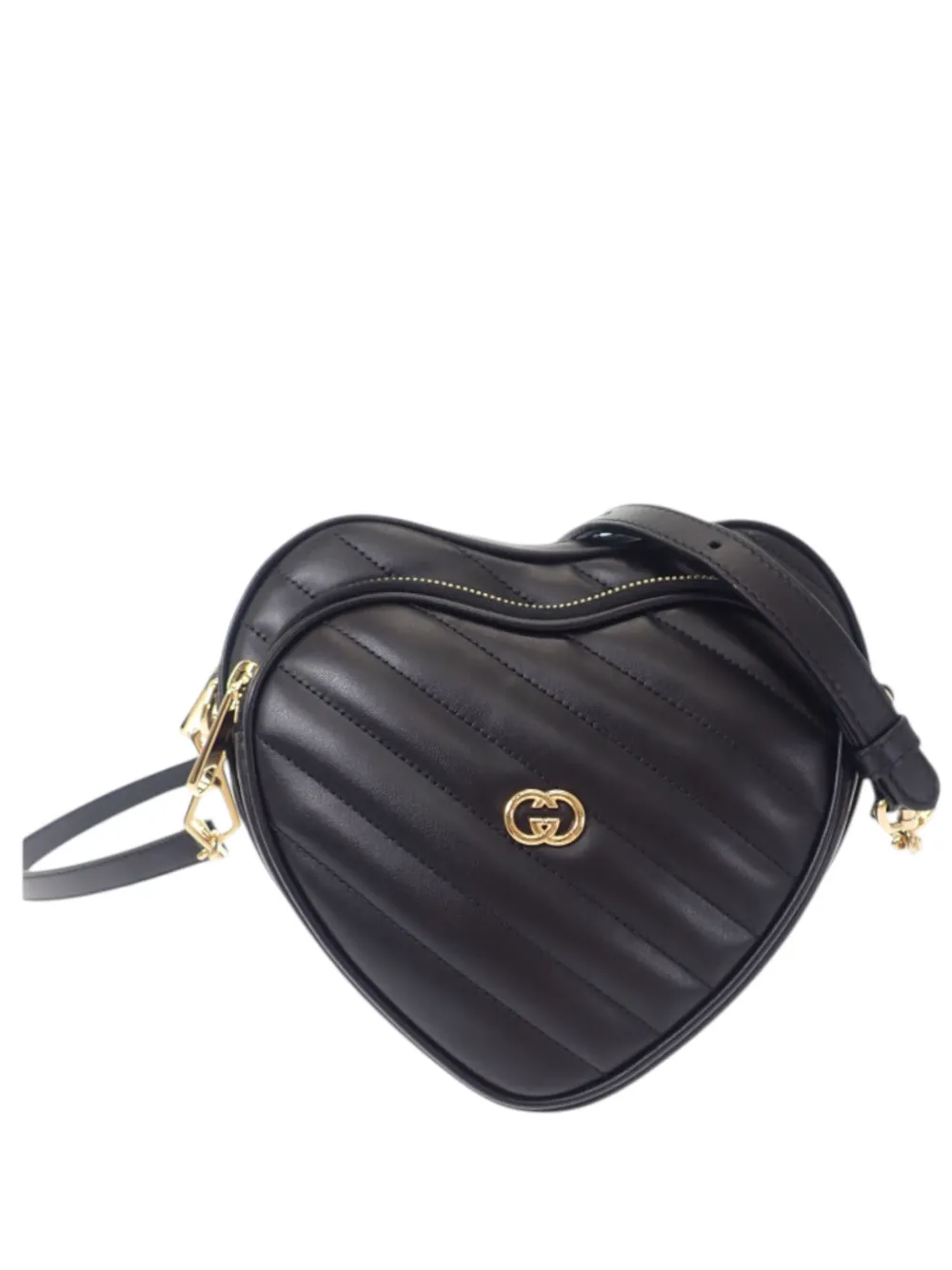 Gucci Pre-Owned 2016-2026 Mini Matelasse Diagonal Calfskin Interlocking G Heart crossbody bag - Nero