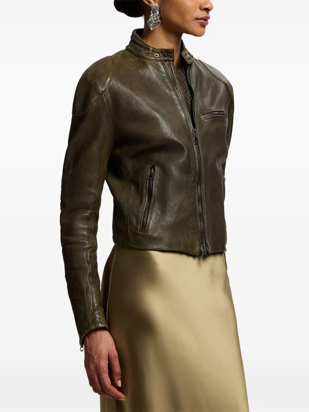 Ralph Lauren Collection Orman leren jack met gewatteerde mouwen Groen