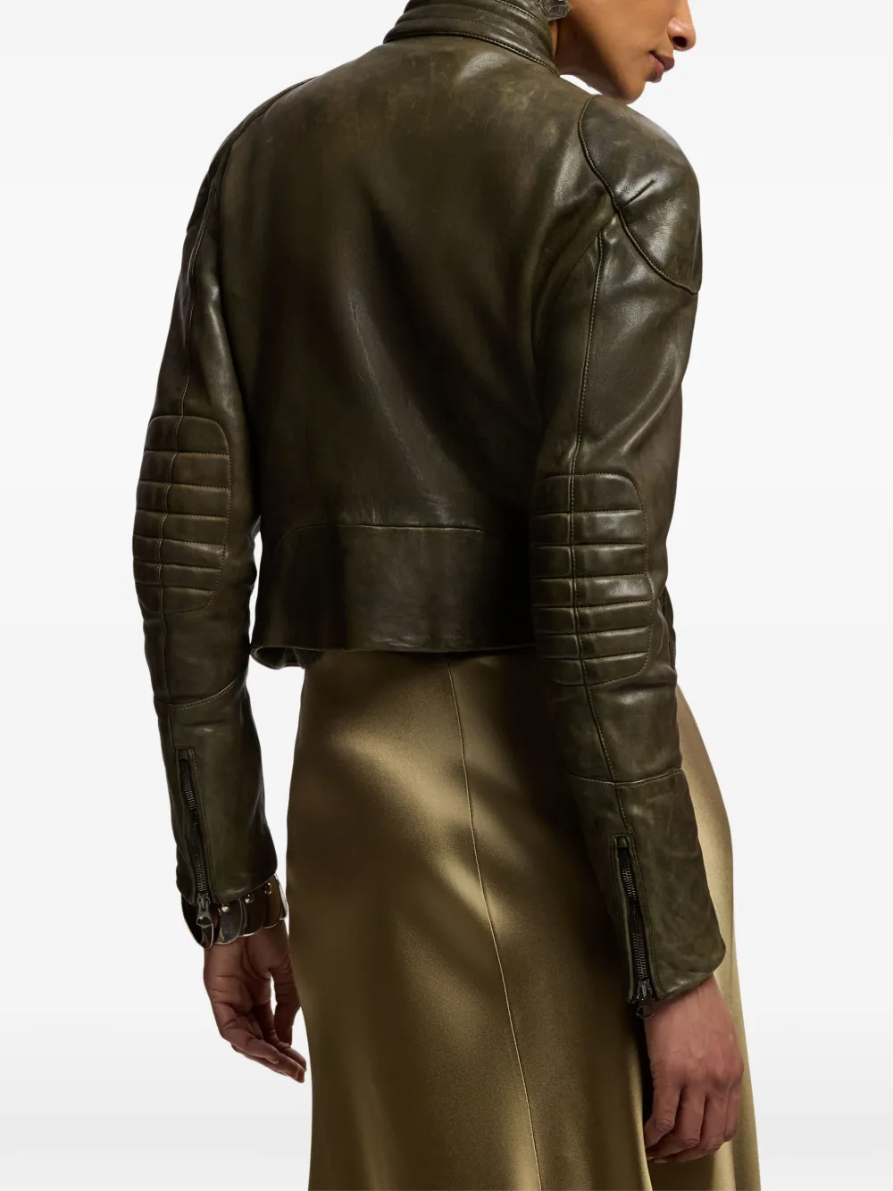 Ralph Lauren Collection Orman leren jack met gewatteerde mouwen Groen