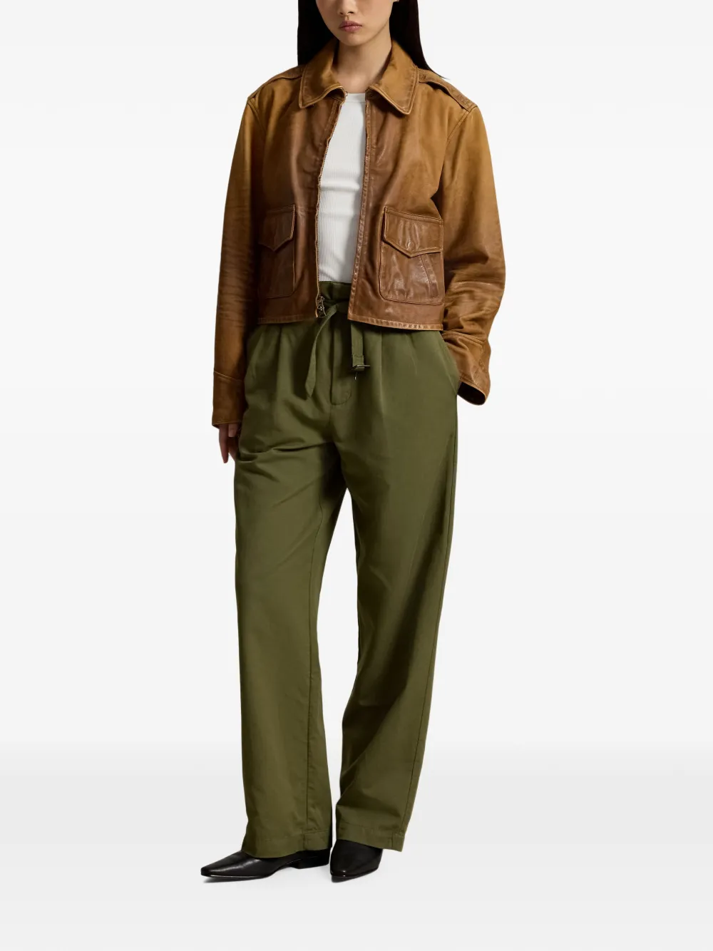 Polo Ralph Lauren belted pleated trousers Groen