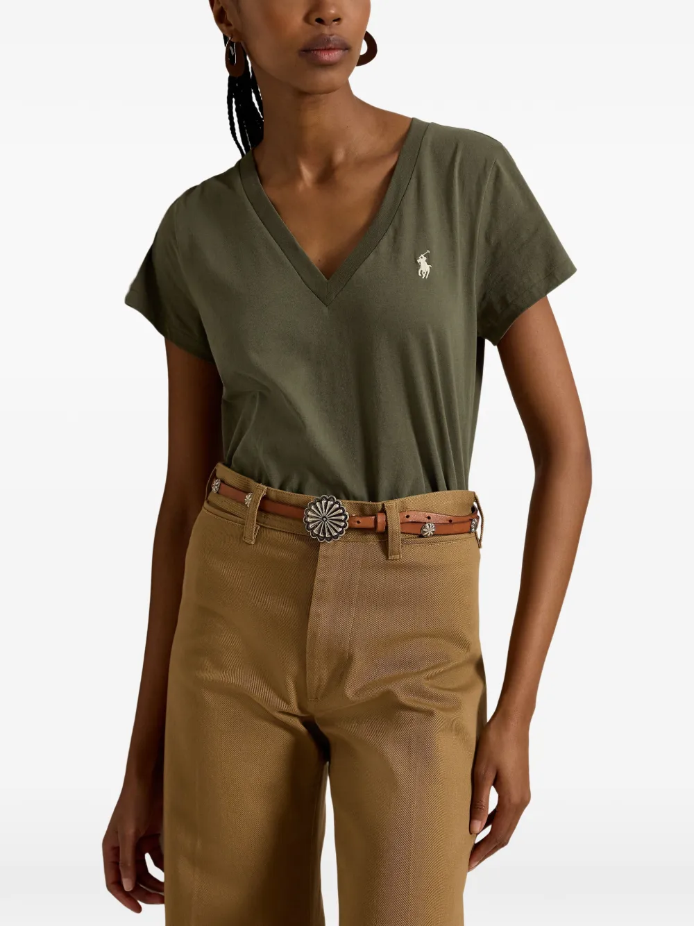 Polo Ralph Lauren T-shirt met geborduurd logo en V-hals Groen