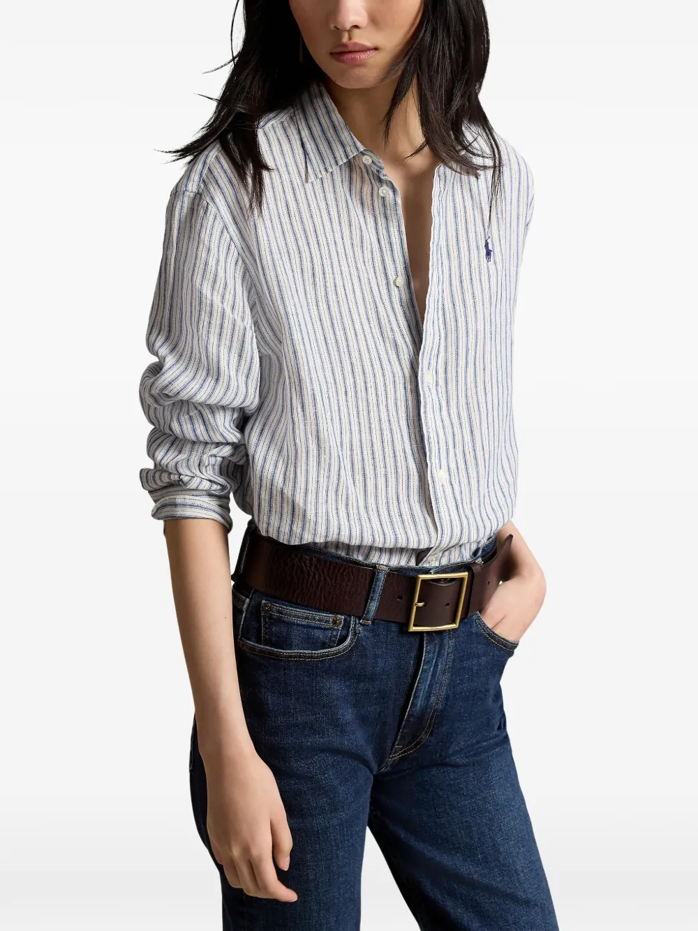 Polo Ralph Lauren Gestreept linnen blouse Wit