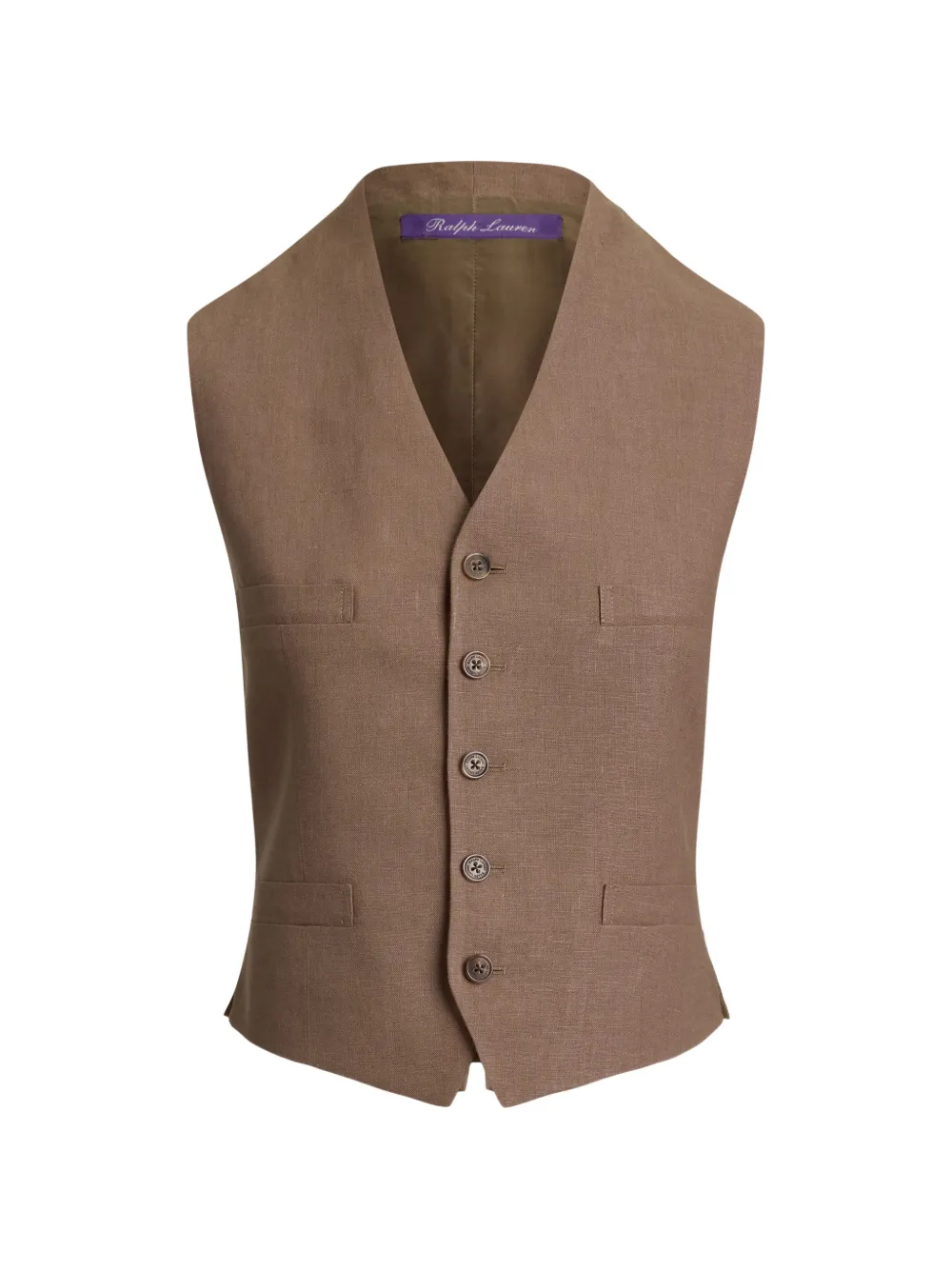 Ralph Lauren V-neck Linen Waistcoat In Brown