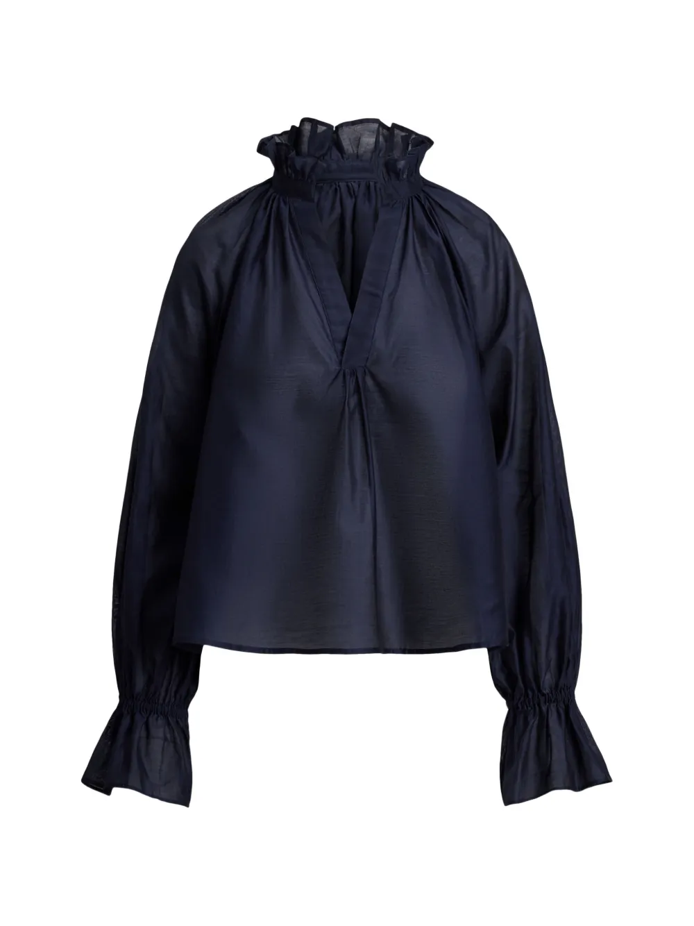 Polo Ralph Lauren Ruffled-collar Long-sleeve Blouse In Blue
