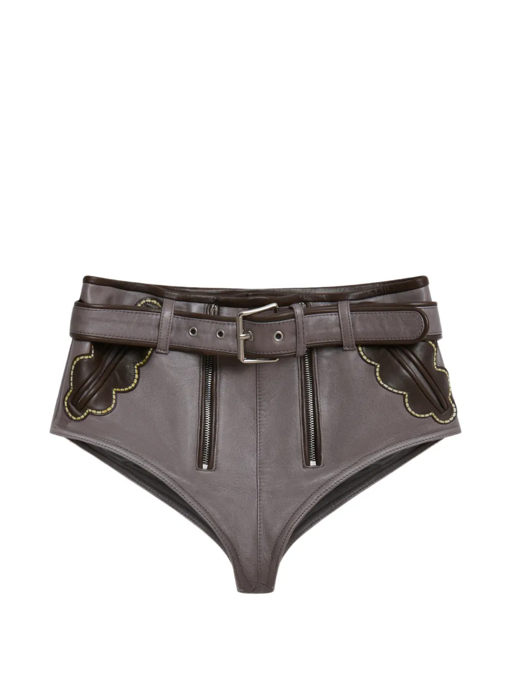 Marni pantalon de jogging en cuir gris à poches à rabat