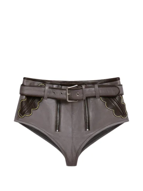 Marni grey leather hotpants with leaf pockets