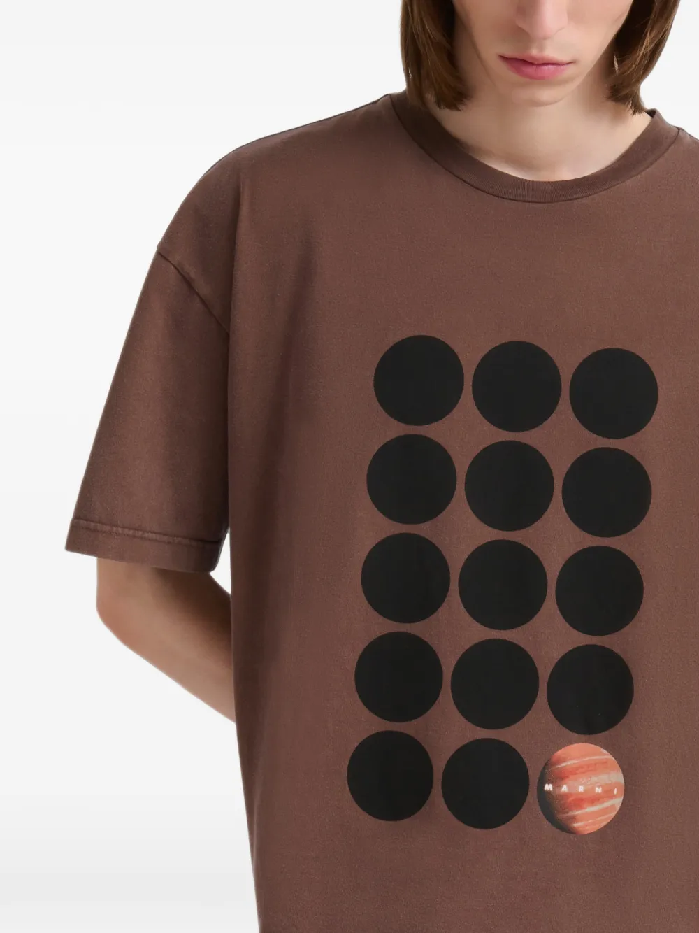 Marni Bruin katoenen T-shirt met planeet-print