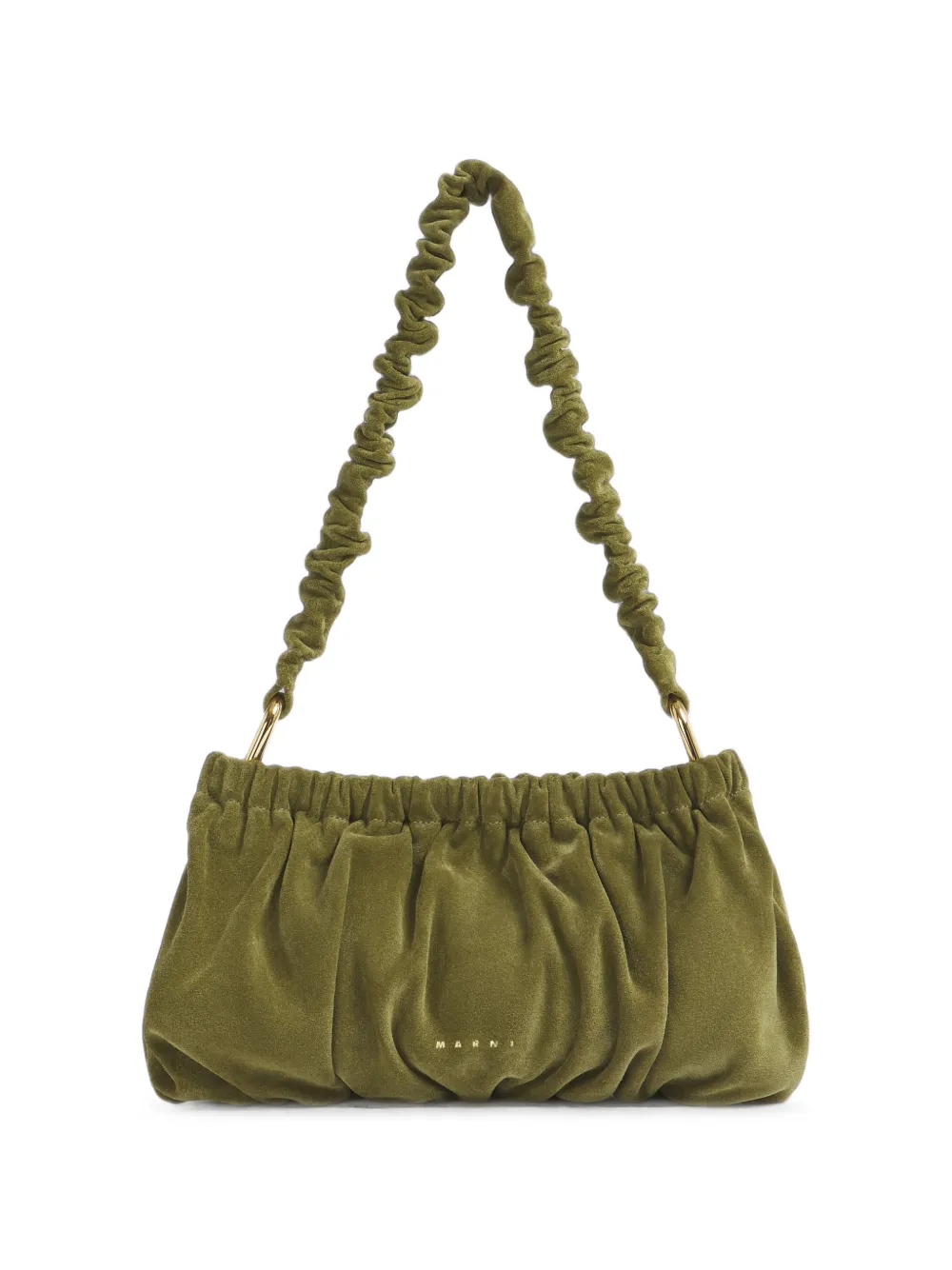 Marni green suede ruffles clutch bag