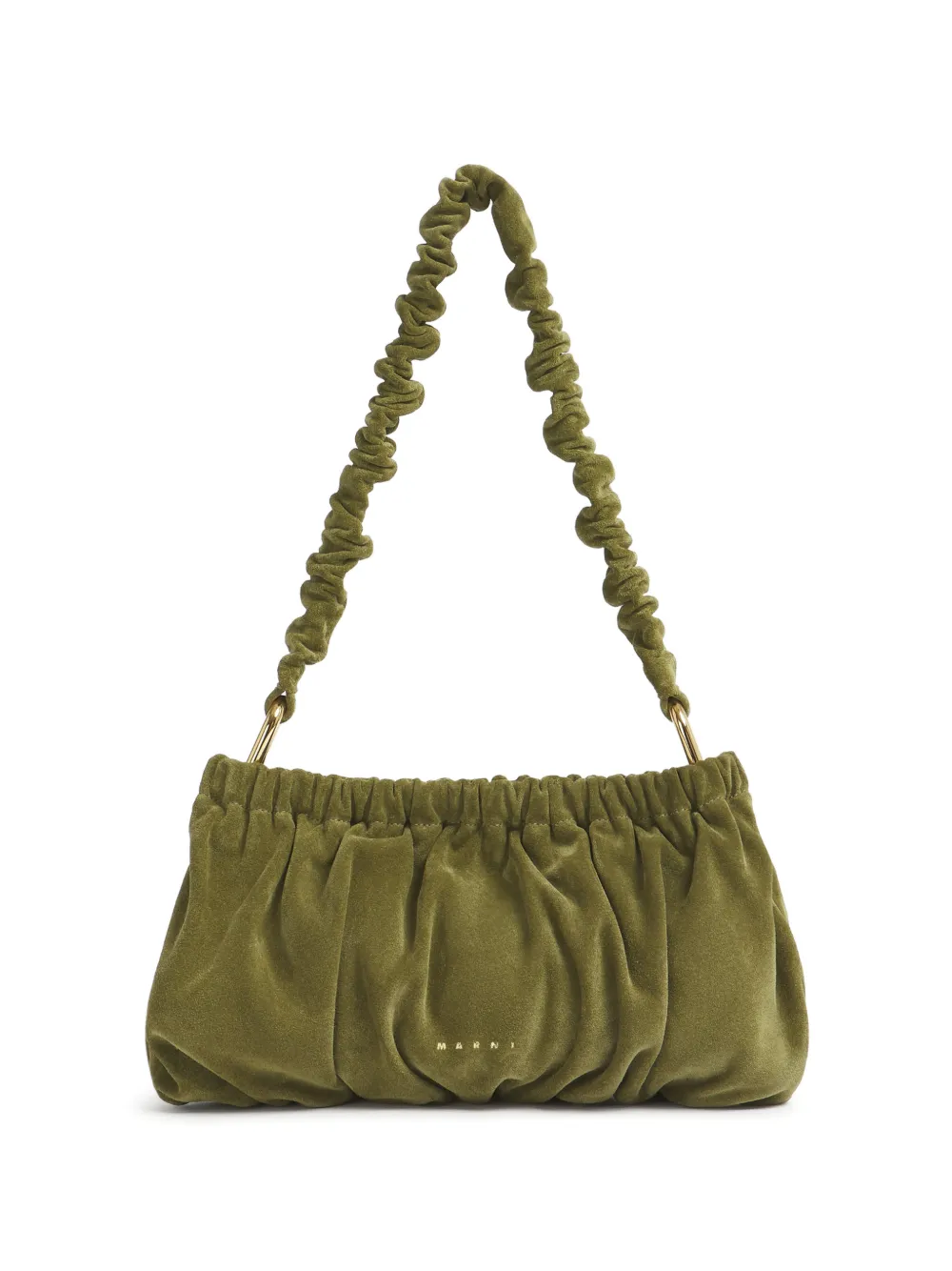 Marni green suede ruffles clutch bag