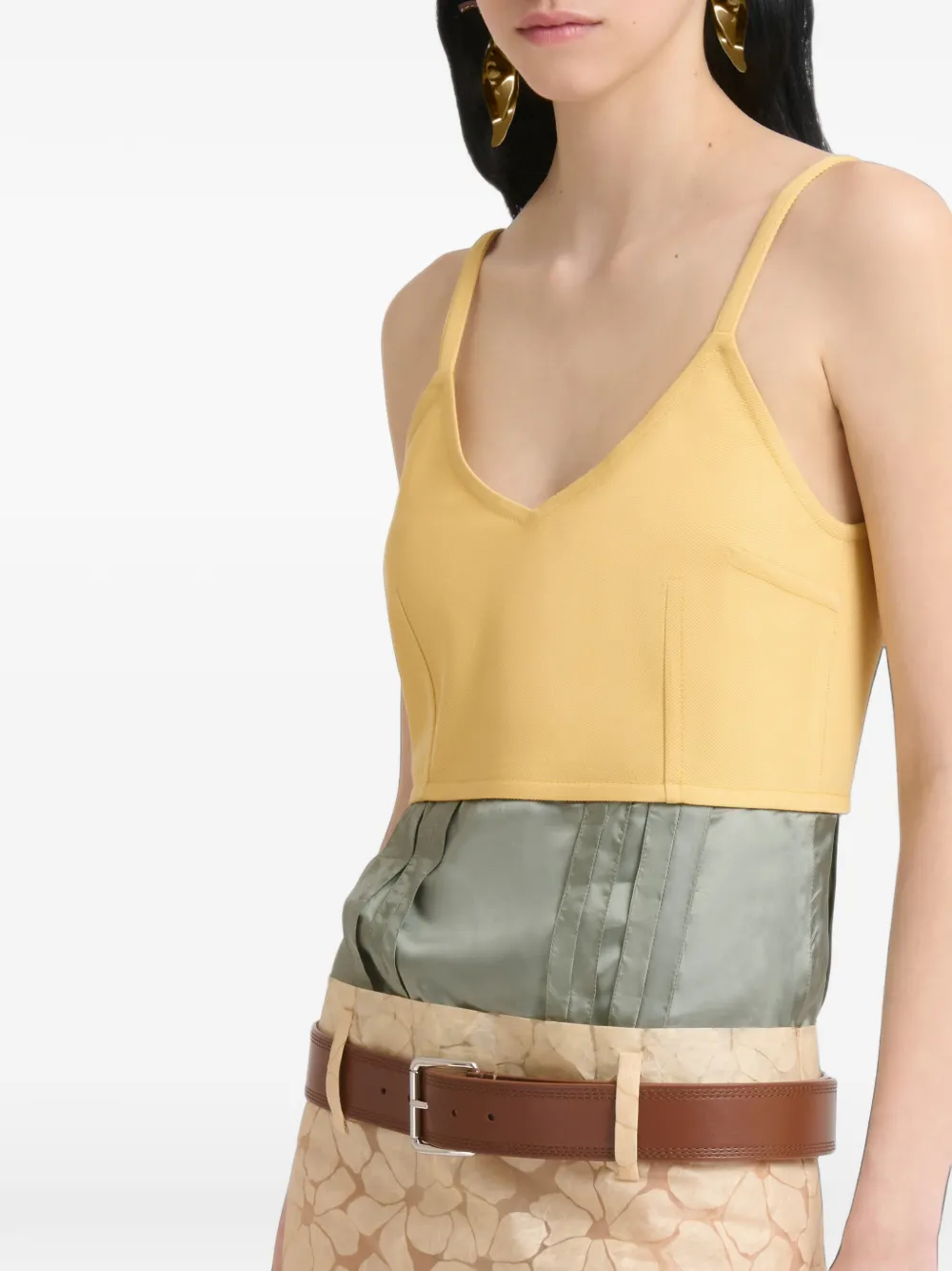Marni Organza jurk met satijnen taille en bloemen Beige