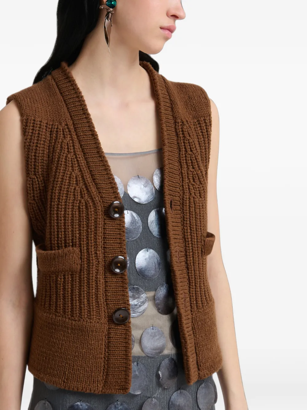 Marni Wollen top met knopen aan de voorkant Bruin