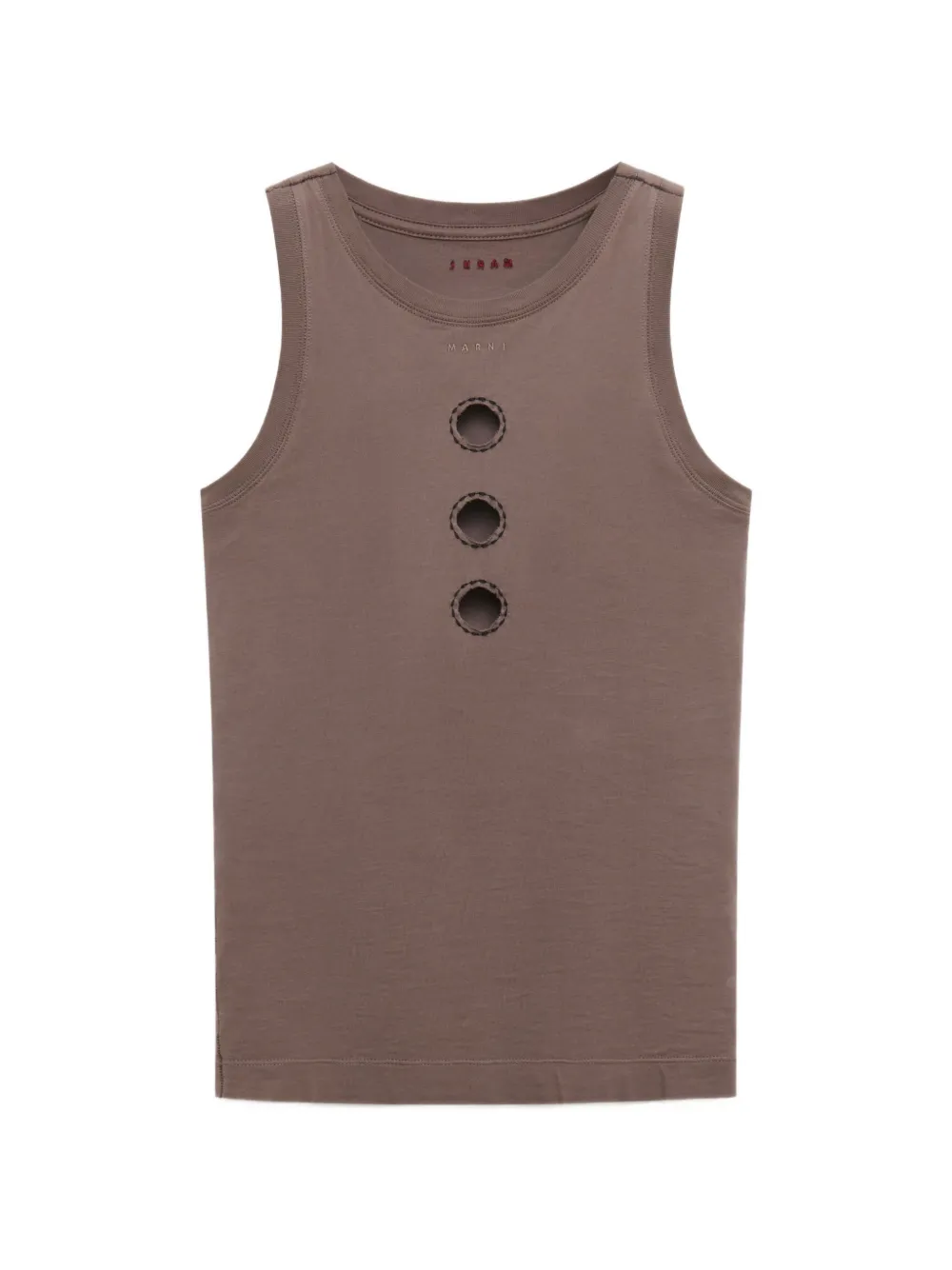 Marni gray cotton tank top with cut-out polka dots