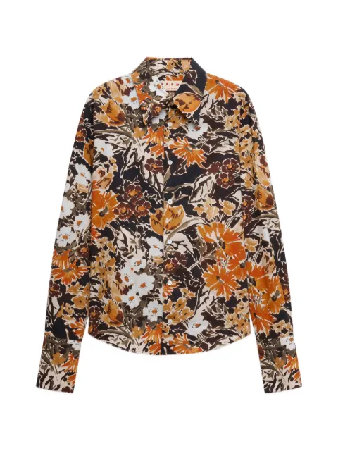Marni black poplin shirt with extreme bouquet print