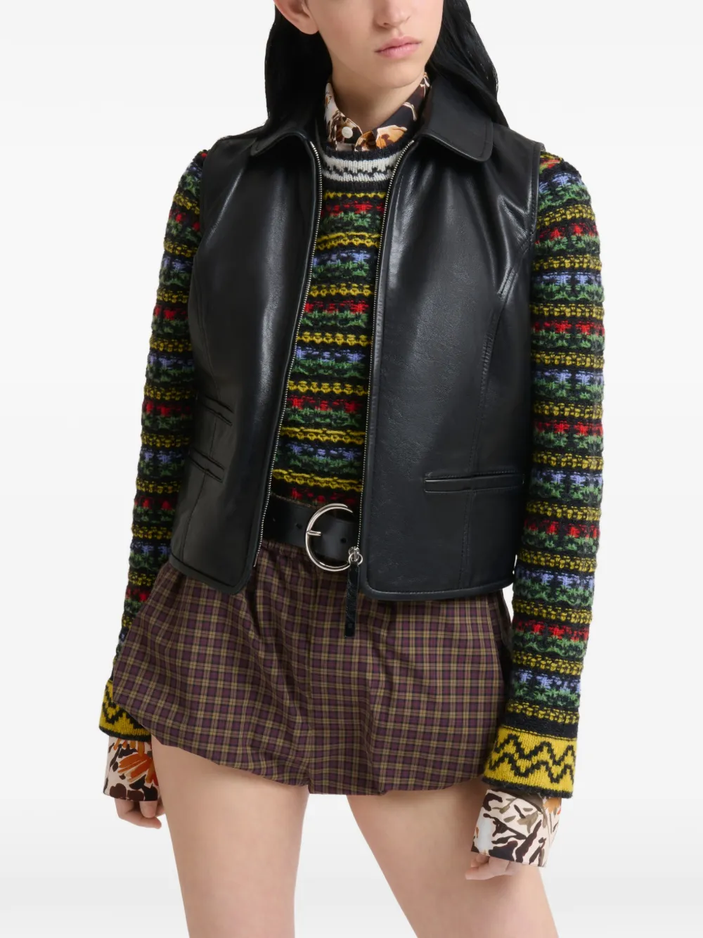 Marni Leren top met rits Zwart