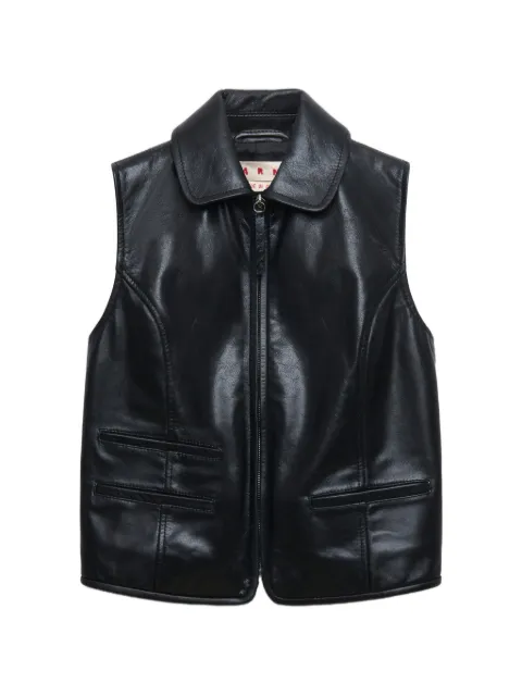 Marni black leather zip-through vest