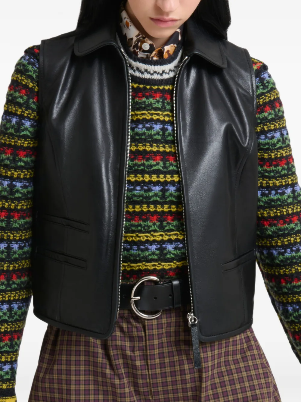 Marni Leren top met rits Zwart