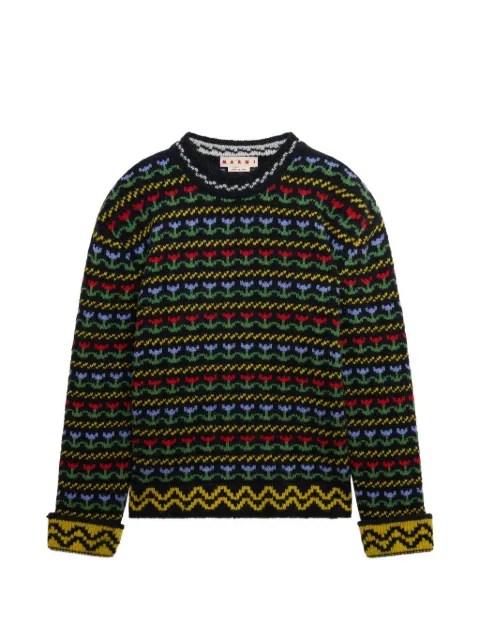 Marni black shetland wool sweater with fairisle motif