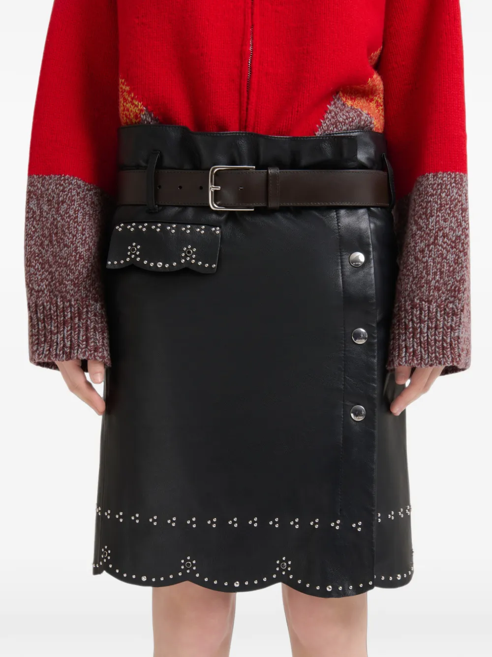 Marni Leren rok met micro-studs Zwart