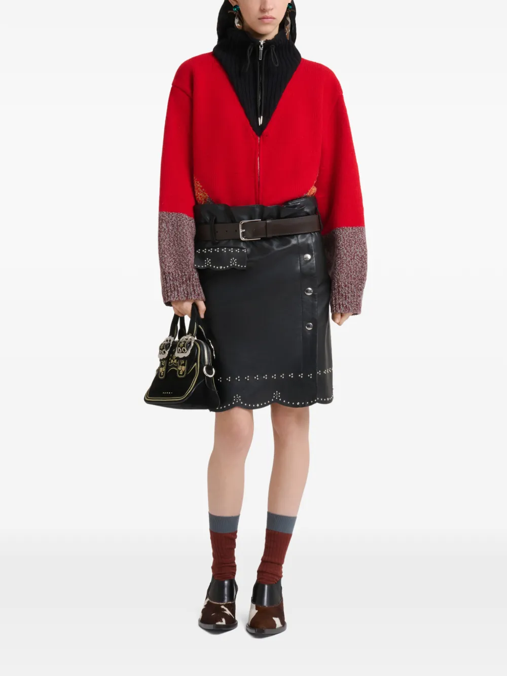 Marni Leren rok met micro-studs Zwart