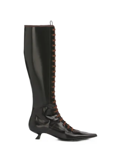 Marni black leather boot with full lace-up front