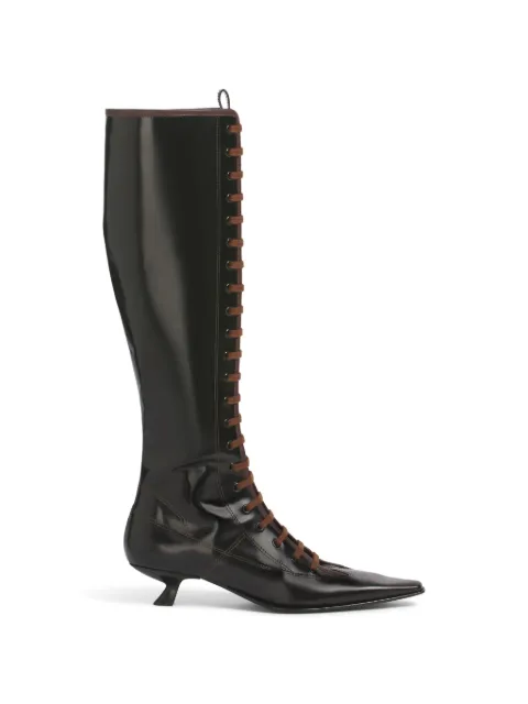 Marni black leather boots with full lace-up front