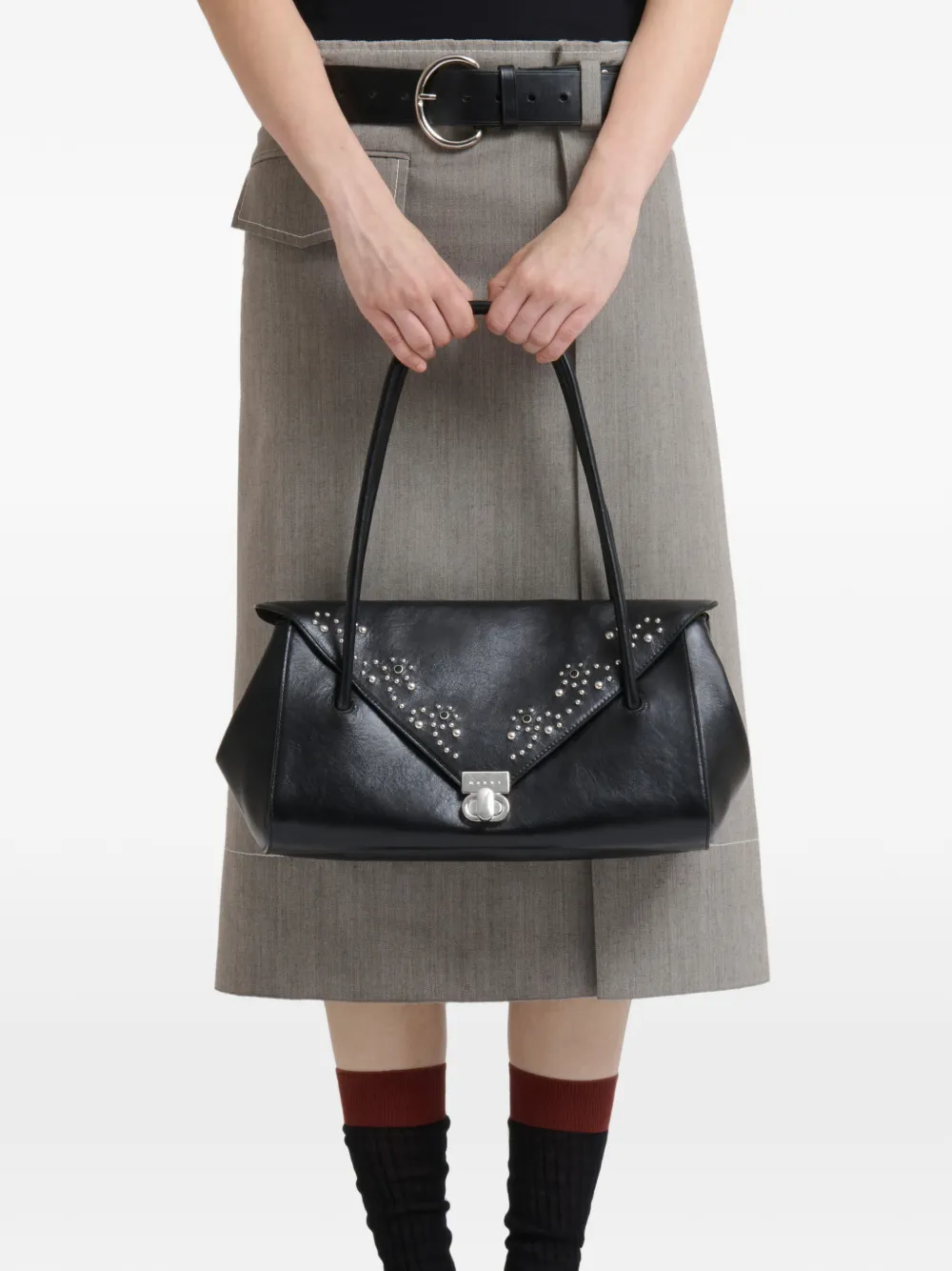 Marni Leren schoudertas met studs Zwart
