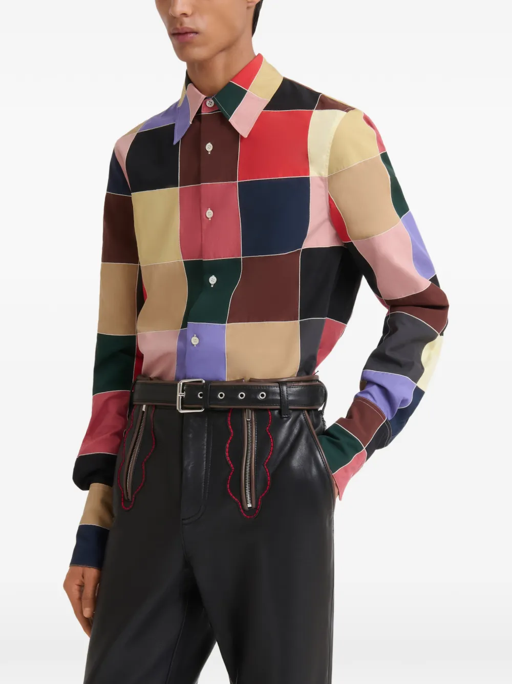 Marni Popeline overhemd met patchwork Beige