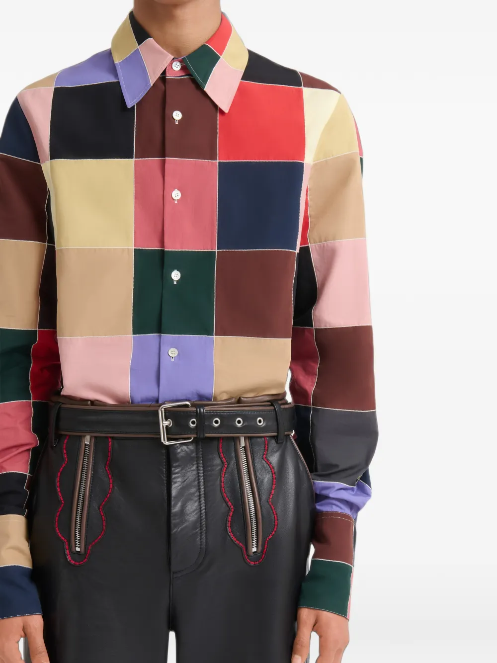 Marni Popeline overhemd met patchwork Beige