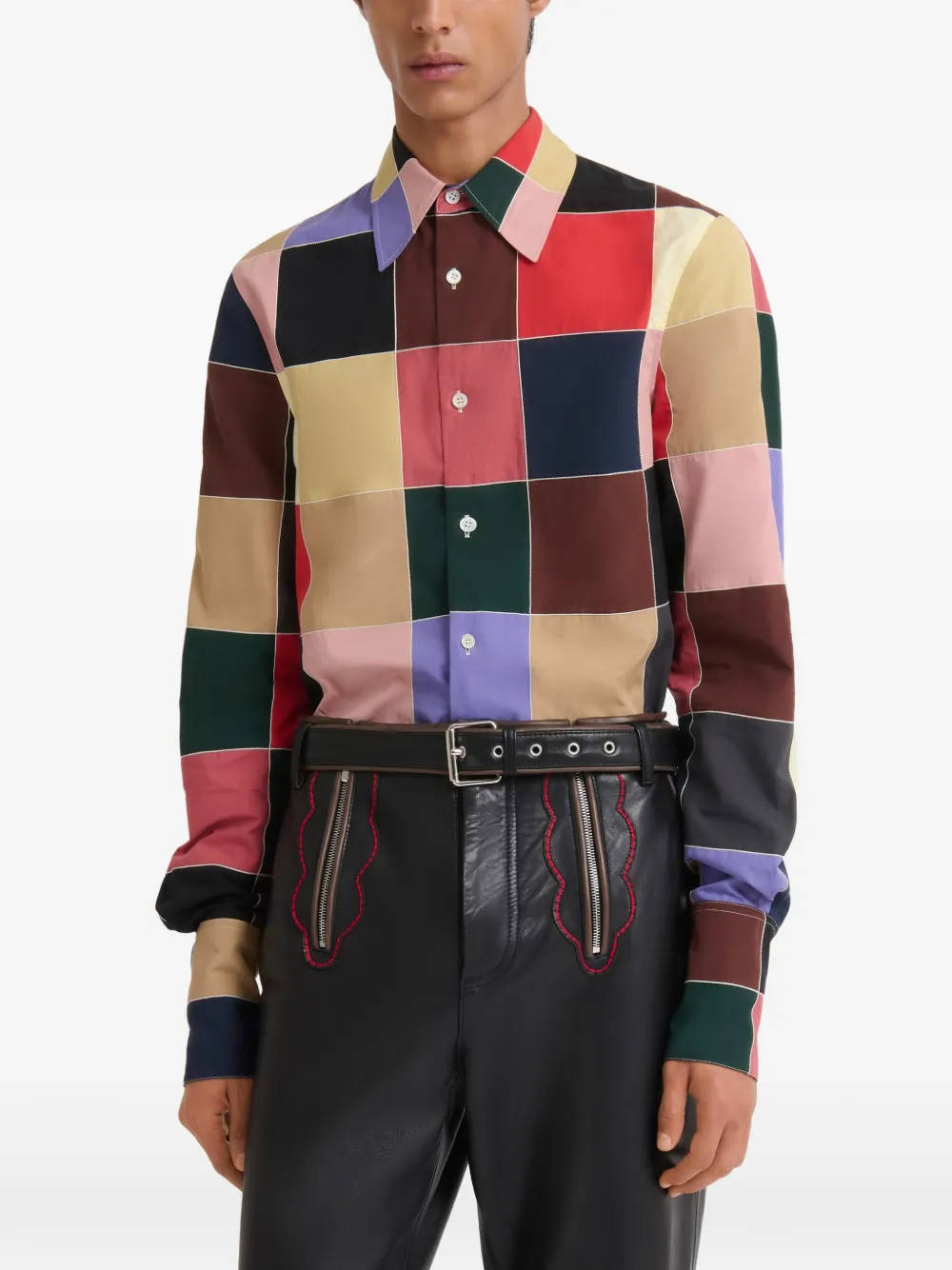 Marni Popeline overhemd met patchwork Beige